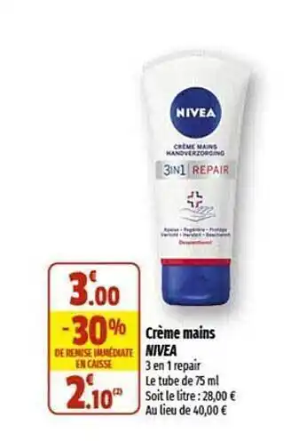 Coccinelle Supermarché Crème mains nivea offre