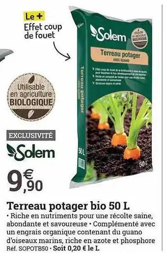 Espace emeraude Terreau potager bio 50l solem offre