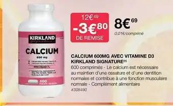 Costco Calcium 600mg avec vitamine d3 kirkland signature offre