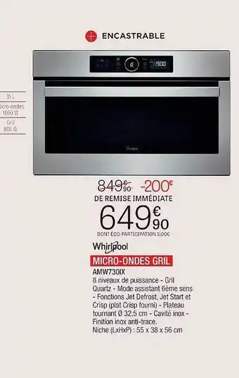 Extra Micro-ondes gril whirlpool offre