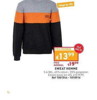 Trafic Sweat homme offre