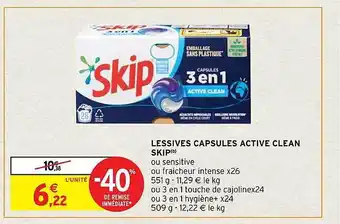 Intermarché Express Lessives capsules active clean skip -40% de remise immédiate offre