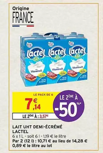 Intermarché Express Lait uht demi-écrémé lactel le 2ème à -50% offre