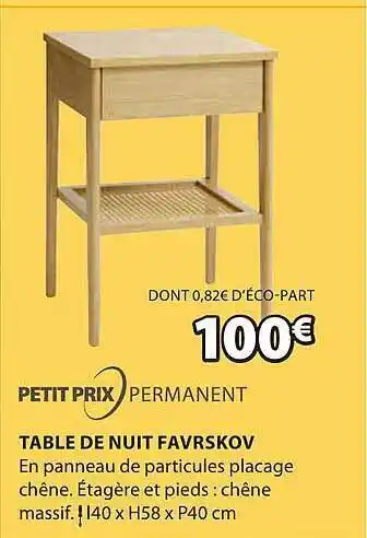 JYSK Table de nuit favrskov offre
