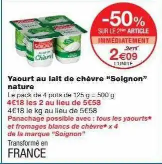 Monoprix Yaourt au lait de chèvre offre