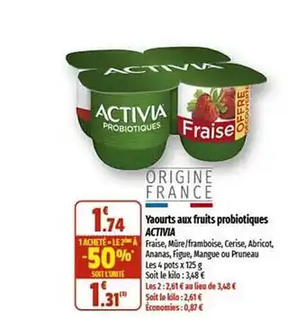 Coccinelle Supermarché Yaourt aux fruits probiotiques activia offre
