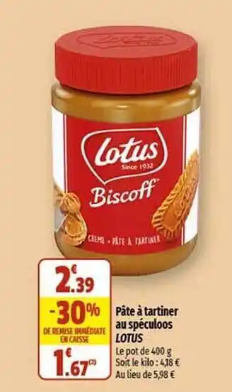 Coccinelle Supermarché Pâte à tartiner au spéculoos lotus offre