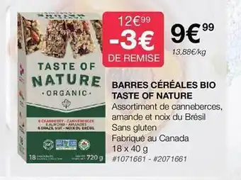 Costco Barres céréales bio taste of nature offre