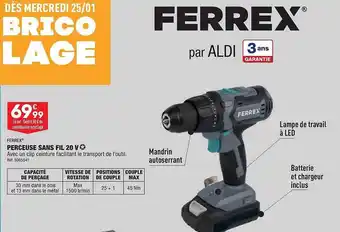 ALDI Ferrex perceuse sans fil 20 v offre