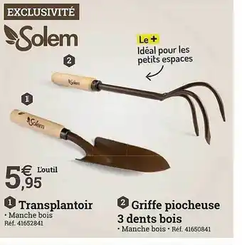 1- transplantoir 2- griffe piocheuse 3 dents bois