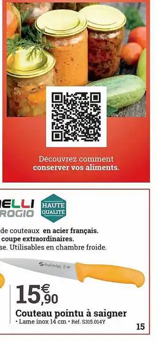 Espace emeraude Couteau pointu à saigner offre