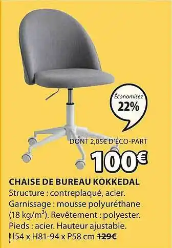 JYSK Chaise de bureau kokkedal offre