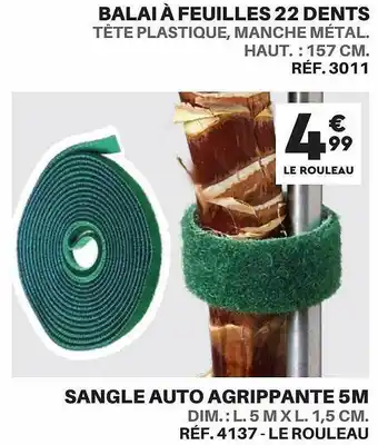 Shopix Balai à feuilles 22 dents, sangle auto agrippante 5 m offre