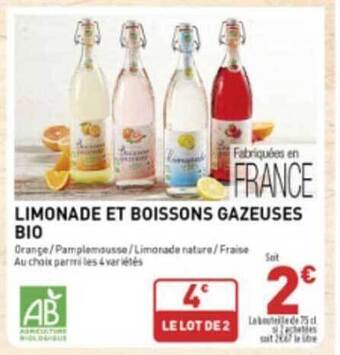 Grand Frais Limonade et boissons gazeuses bio offre