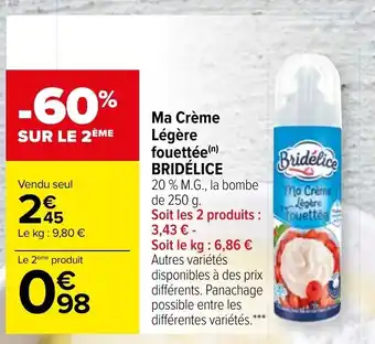Carrefour Ma Crème Fouettée Légère Bridélice offre