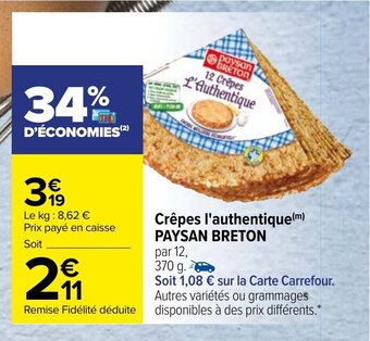 Carrefour Crêpes l'authentique Paysan Breton offre