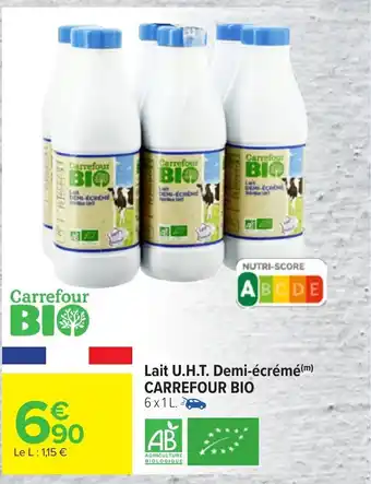 Carrefour Lait U.H.T Demi-écrémé Carrefour Bio offre