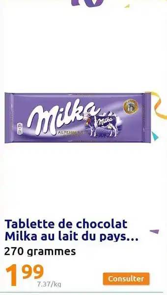 Action Tablette de chocolat milka au lait du pays... offre