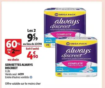 Auchan Serviettes always discreet offre
