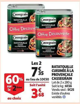 Auchan Ratatouille cuisinée à la provençale cassegrain offre