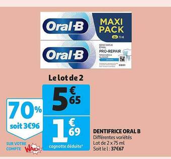 Auchan Dentifrice oral b offre