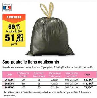 Plein ciel Sac-poubelle liens coulissants offre