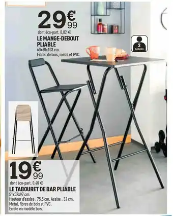 Centrakor Le mange-debout pliable, le tabouret de bar pliable offre