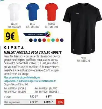 Decathlon Maillot football f500 viralto adulte kipsta offre