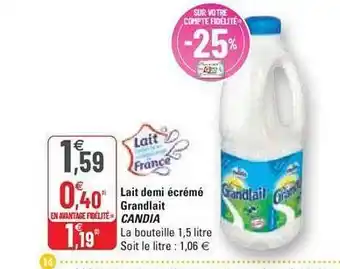 Lait demi écrémé grandlait candia