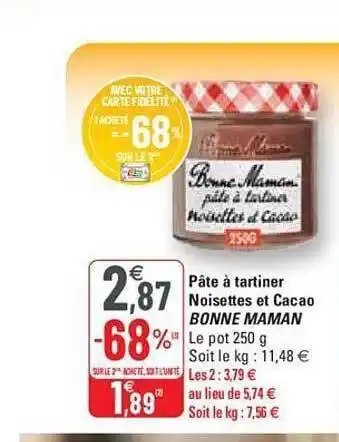 G20 Pâte à tartiner noisettes et cacao bonne maman offre