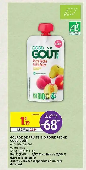 Intermarché Hyper Gourde de fruits bio poire pêche good goût offre