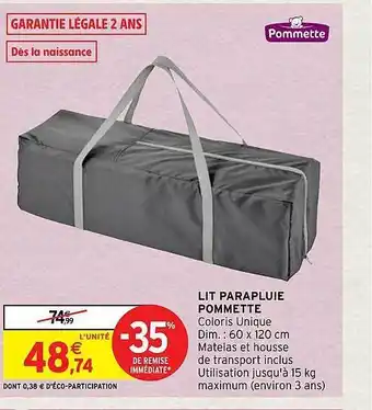 Intermarché Hyper Lit parapluie pommette offre