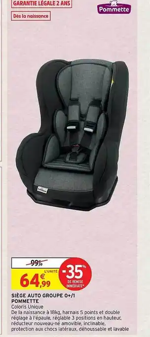 Intermarché Hyper Siège auto groupe 0+-1 pommette offre