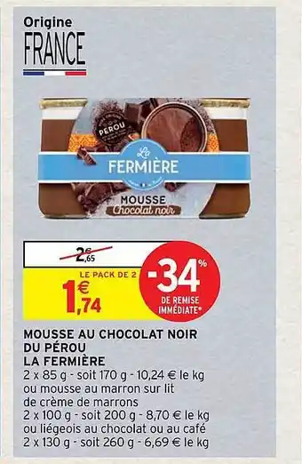 Mousse au chocolat noir du pérou la fermière