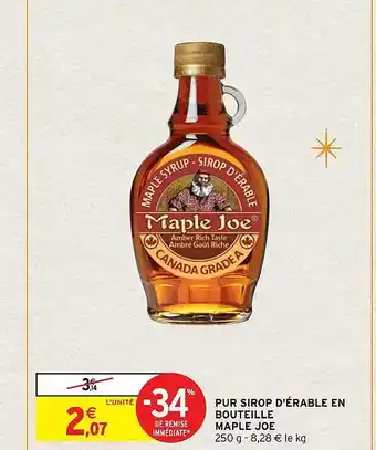 Intermarché Hyper Pur sirop d'érable en bouteille maple joe offre