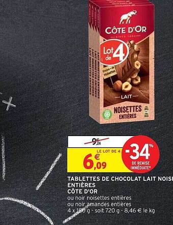Intermarché Hyper Tablettes de chocolat lait noisettes entières côte d'or offre