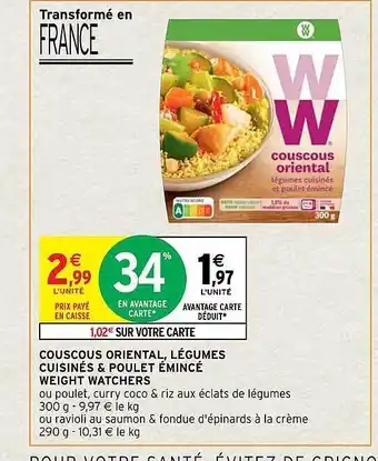 Intermarché Hyper Couscous oriental, légumes cuisinés & poulet émincé weight watchers offre