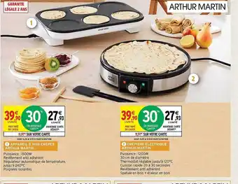 Intermarché Hyper Appareil à mini crêpes arthur martin, crêpière électrique arthur martin offre
