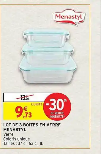 Intermarché Hyper Lot de 3 boîtes en verre menastyl offre
