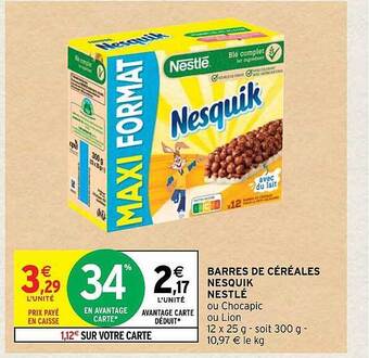 Barres de céréales nesquik nestlé