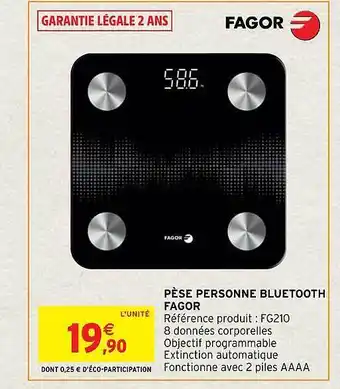 Pèse personne bluetooth fagor
