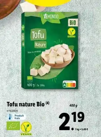 Lidl Vemondo tofu nature bio offre