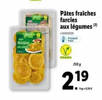 Lidl Vemondo pâtes fraîches farcies aux légumes offre