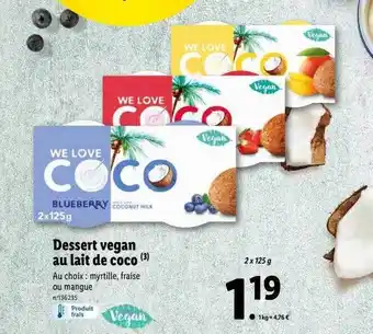Lidl Dessert vegan au lait de coco offre