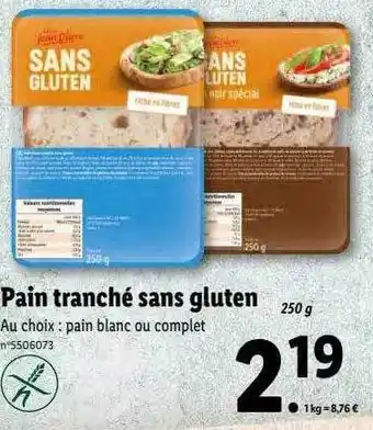 Lidl Pain tranché sans gluten offre