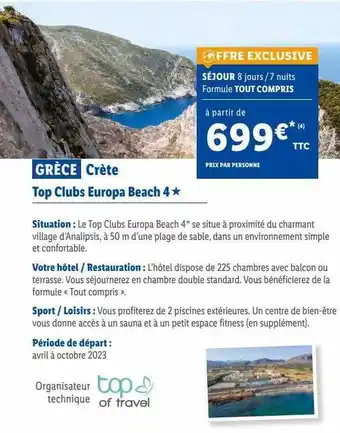 Lidl Grèce crète : top clubs europa beach 4* offre