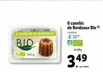 Lidl 6 canelés de bordeaux bio offre