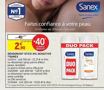 Intermarché Hyper Déodorant stick 0% sensitive sanex offre