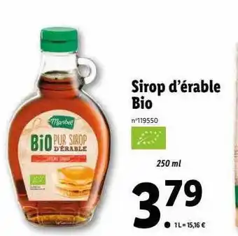 Lidl Sirop d'érable bio offre