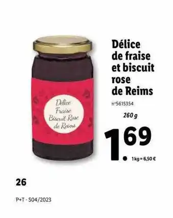 Lidl Délice de fraise et biscuit rose de reims offre